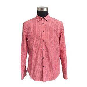 Armani Exchange Men’s Red Striped Longsleeve Collared Shirt Cotton Blend Large‎